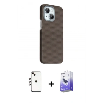 MARSİLYAN™- iPhone 14 Kılıf Kozmos Klasik Prime - Siyah Bilvis 5in1 5D Magic Hayalet Cam Ekran Koruyucu + Shine Kamera Lens - GI