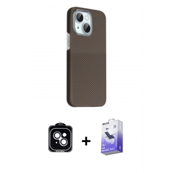 MARSİLYAN™- iPhone 14 Kılıf Kozmos Klasik Prime - Siyah Bilvis 5in1 5D Magic Hayalet Cam Ekran Koruyucu + PVD Metal Kamera Lens - MI