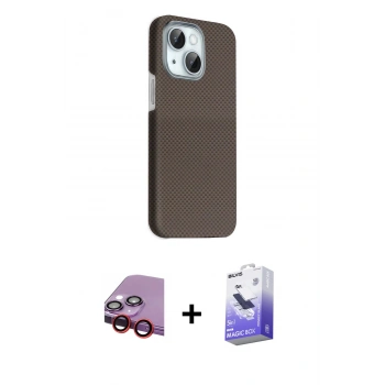 MARSİLYAN™- iPhone 14 Kılıf Kozmos Klasik Prime - Siyah Bilvis 5in1 5D Magic Hayalet Cam Ekran Koruyucu + Raze Metal Kamera Lens - KI