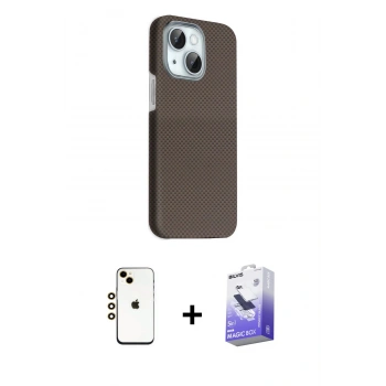 MARSİLYAN™- iPhone 14 Kılıf Kozmos Klasik Prime - Siyah Bilvis 5in1 5D Magic Hayalet Cam Ekran Koruyucu + Shine Kamera Lens - GD
