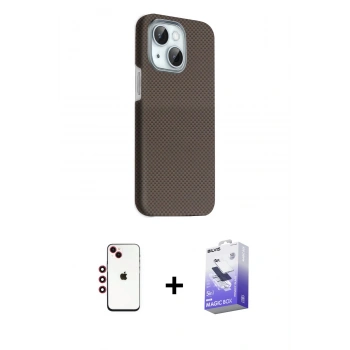 MARSİLYAN™- iPhone 14 Kılıf Kozmos Klasik Prime - Siyah Bilvis 5in1 5D Magic Hayalet Cam Ekran Koruyucu + Shine Kamera Lens - KI