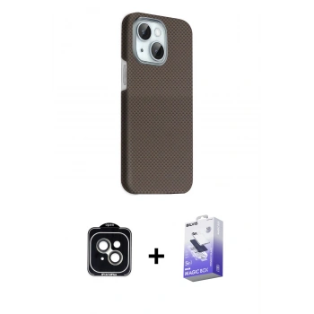 MARSİLYAN™- iPhone 14 Kılıf Kozmos Klasik Prime - Siyah Bilvis 5in1 5D Magic Hayalet Cam Ekran Koruyucu + PVD Metal Kamera Lens - YL