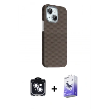 MARSİLYAN™- iPhone 14 Kılıf Kozmos Klasik Prime - Siyah Bilvis 5in1 5D Magic Hayalet Cam Ekran Koruyucu + PVD Metal Kamera Lens - SH