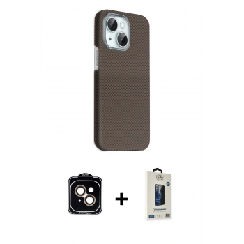 MARSİLYAN™- iPhone 14 Kılıf Kozmos Klasik Prime - Siyah Bilvis Hayalet Cam Ekran Koruyucu + PVD Metal Kamera Lens - TU
