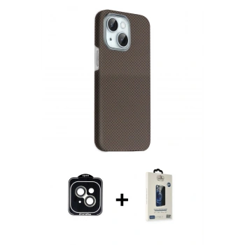 MARSİLYAN™- iPhone 14 Kılıf Kozmos Klasik Prime - Siyah Bilvis Hayalet Cam Ekran Koruyucu + PVD Metal Kamera Lens - YL