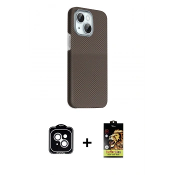 MARSİLYAN™- iPhone 14 Kılıf Kozmos Klasik Prime - Siyah Buffer Cam Ekran Koruyucu + PVD Metal Kamera Lens - GS