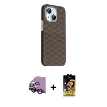 MARSİLYAN™- iPhone 14 Kılıf Kozmos Klasik Prime - Siyah Buffer Cam Ekran Koruyucu + Raze Metal Kamera Lens - SH