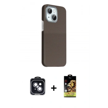 MARSİLYAN™- iPhone 14 Kılıf Kozmos Klasik Prime - Siyah Buffer Cam Ekran Koruyucu + PVD Metal Kamera Lens - SH