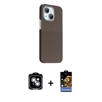 MARSİLYAN™- iPhone 14 Kılıf Kozmos Klasik Prime - Siyah Buffer Hayalet Cam Ekran Koruyucu + PVD Metal Kamera Lens - GS