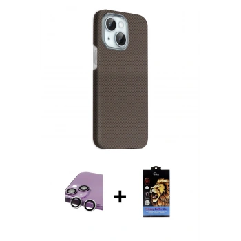 MARSİLYAN™- iPhone 14 Kılıf Kozmos Klasik Prime - Siyah Buffer Hayalet Cam Ekran Koruyucu + Raze Metal Kamera Lens - GS