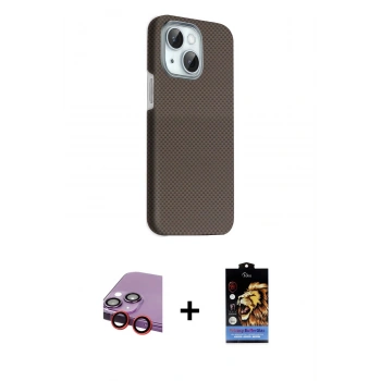 MARSİLYAN™- iPhone 14 Kılıf Kozmos Klasik Prime - Siyah Buffer Hayalet Cam Ekran Koruyucu + Raze Metal Kamera Lens - KI