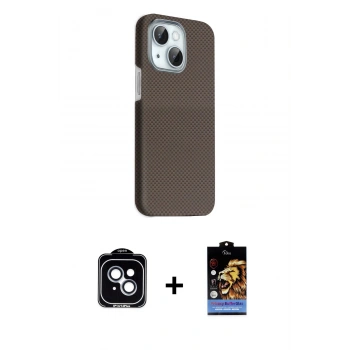 MARSİLYAN™- iPhone 14 Kılıf Kozmos Klasik Prime - Siyah Buffer Hayalet Cam Ekran Koruyucu + PVD Metal Kamera Lens - MI