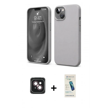 MARSİLYAN™- iPhone 14 Kılıf Kozmos Yansıma Özel Seri - Şeffaf Pasifik Cam Ekran Koruyucu + PVD Metal Kamera Lens - PE