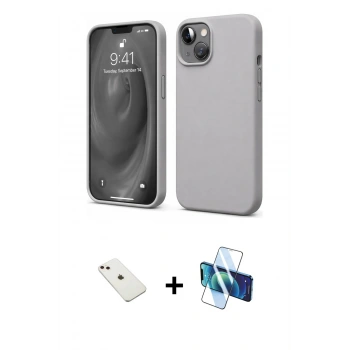 MARSİLYAN™- iPhone 14 Kılıf Kozmos Yansıma Özel Seri - Siyah 3D Antistatik Cam Ekran Koruyucu + Diamond Kamera Lens - PE
