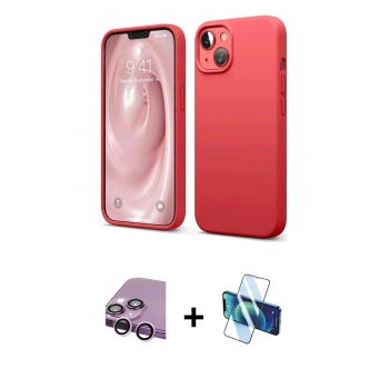 MARSİLYAN™- iPhone 14 Kılıf Kozmos Yansıma Özel Seri - Siyah 3D Antistatik Cam Ekran Koruyucu + Raze Metal Kamera Lens - MR