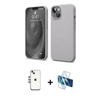 MARSİLYAN™- iPhone 14 Kılıf Kozmos Yansıma Özel Seri - Siyah 3D Antistatik Cam Ekran Koruyucu + Shine Kamera Lens - GS