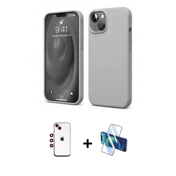 MARSİLYAN™- iPhone 14 Kılıf Kozmos Yansıma Özel Seri - Siyah 3D Antistatik Cam Ekran Koruyucu + Shine Kamera Lens - KI