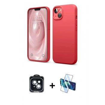 MARSİLYAN™- iPhone 14 Kılıf Kozmos Yansıma Özel Seri - Siyah 3D Antistatik Cam Ekran Koruyucu + PVD Metal Kamera Lens - SH