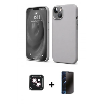 MARSİLYAN™- iPhone 14 Kılıf Kozmos Yansıma Özel Seri - Siyah 3D Antistatik Hayalet Cam Ekran Koruyucu + PVD Metal Kamera Lens - PE