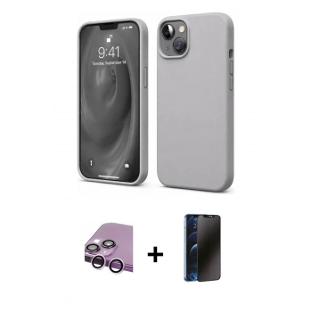 MARSİLYAN™- iPhone 14 Kılıf Kozmos Yansıma Özel Seri - Siyah 3D Antistatik Hayalet Cam Ekran Koruyucu + Raze Metal Kamera Lens - MR