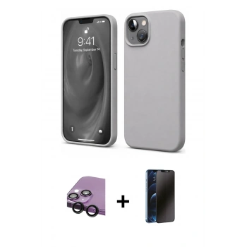 MARSİLYAN™- iPhone 14 Kılıf Kozmos Yansıma Özel Seri - Siyah 3D Antistatik Hayalet Cam Ekran Koruyucu + Raze Metal Kamera Lens - SH