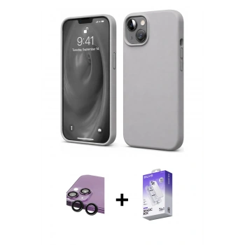 MARSİLYAN™- iPhone 14 Kılıf Kozmos Yansıma Özel Seri - Siyah Bilvis 5in1 3D Magic Cam Ekran Koruyucu + Raze Metal Kamera Lens - SH