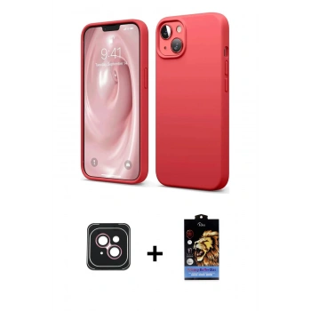 MARSİLYAN™- iPhone 14 Kılıf Kozmos Yansıma Özel Seri - Siyah Buffer Hayalet Cam Ekran Koruyucu + PVD Metal Kamera Lens - PE