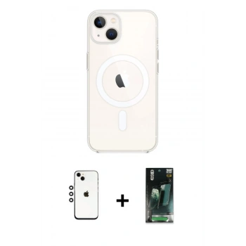 MARSİLYAN™- iPhone 14 Kılıf Kutup Klasik Serisi - Şeffaf 360 Full Body Arka Koruyucu + Shine Kamera Lens - GS