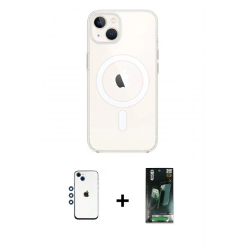 MARSİLYAN™- iPhone 14 Kılıf Kutup Klasik Serisi - Şeffaf 360 Full Body Arka Koruyucu + Shine Kamera Lens - MI