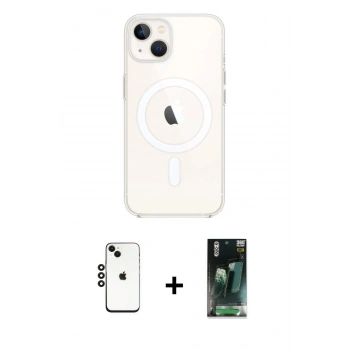 MARSİLYAN™- iPhone 14 Kılıf Kutup Klasik Serisi - Şeffaf 360 Full Body Arka Koruyucu + Shine Kamera Lens - SH