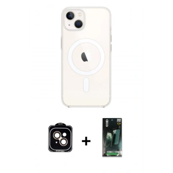 MARSİLYAN™- iPhone 14 Kılıf Kutup Klasik Serisi - Şeffaf 360 Full Body Arka Koruyucu + PVD Metal Kamera Lens - TU