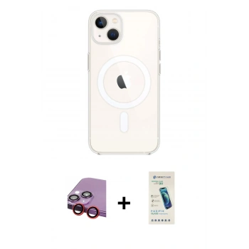 MARSİLYAN™- iPhone 14 Kılıf Kutup Klasik Serisi - Şeffaf Pasifik Cam Ekran Koruyucu + Raze Metal Kamera Lens - KI