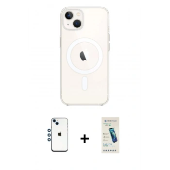 MARSİLYAN™- iPhone 14 Kılıf Kutup Klasik Serisi - Şeffaf Pasifik Cam Ekran Koruyucu + Shine Kamera Lens - MI