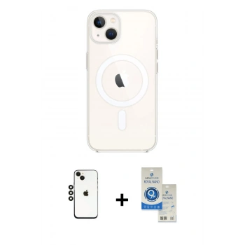 MARSİLYAN™- iPhone 14 Kılıf Kutup Klasik Serisi - Şeffaf Royal Nano Ekran Koruyucu + Shine Kamera Lens - SH