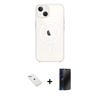 MARSİLYAN™- iPhone 14 Kılıf Kutup Klasik Serisi - Siyah 3D Antistatik Hayalet Cam Ekran Koruyucu + Diamond Kamera Lens - PE