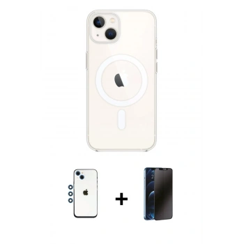 MARSİLYAN™- iPhone 14 Kılıf Kutup Klasik Serisi - Siyah 3D Antistatik Hayalet Cam Ekran Koruyucu + Shine Kamera Lens - MI