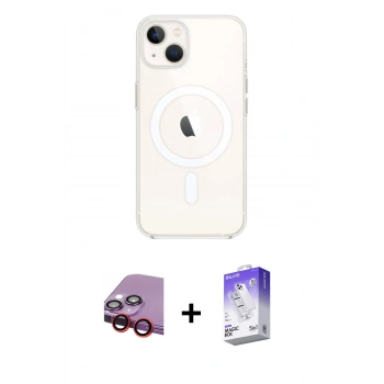 MARSİLYAN™- iPhone 14 Kılıf Kutup Klasik Serisi - Siyah Bilvis 5in1 3D Magic Cam Ekran Koruyucu + Raze Metal Kamera Lens - KI