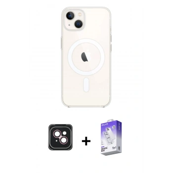 MARSİLYAN™- iPhone 14 Kılıf Kutup Klasik Serisi - Siyah Bilvis 5in1 3D Magic Cam Ekran Koruyucu + PVD Metal Kamera Lens - PE
