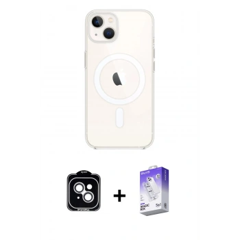 MARSİLYAN™- iPhone 14 Kılıf Kutup Klasik Serisi - Siyah Bilvis 5in1 3D Magic Cam Ekran Koruyucu + PVD Metal Kamera Lens - GS