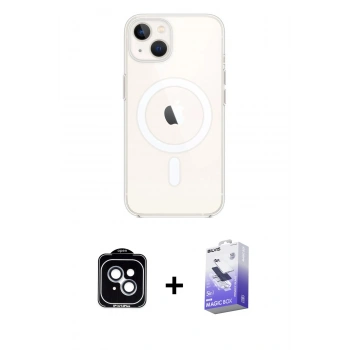 MARSİLYAN™- iPhone 14 Kılıf Kutup Klasik Serisi - Siyah Bilvis 5in1 5D Magic Hayalet Cam Ekran Koruyucu + PVD Metal Kamera Lens - MI