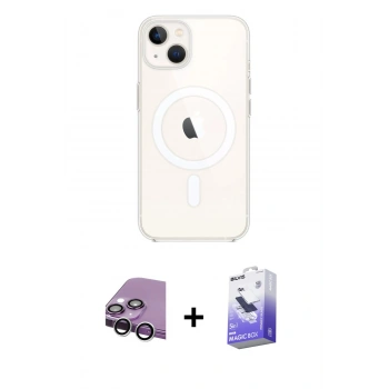 MARSİLYAN™- iPhone 14 Kılıf Kutup Klasik Serisi - Siyah Bilvis 5in1 5D Magic Hayalet Cam Ekran Koruyucu + Raze Metal Kamera Lens - GS