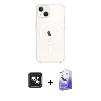 MARSİLYAN™- iPhone 14 Kılıf Kutup Klasik Serisi - Siyah Bilvis 5in1 5D Magic Hayalet Cam Ekran Koruyucu + PVD Metal Kamera Lens - PE