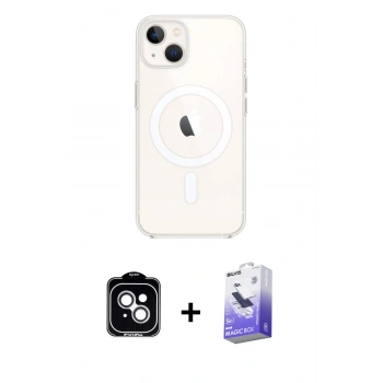 MARSİLYAN™- iPhone 14 Kılıf Kutup Klasik Serisi - Siyah Bilvis 5in1 5D Magic Hayalet Cam Ekran Koruyucu + PVD Metal Kamera Lens - GS