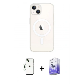 MARSİLYAN™- iPhone 14 Kılıf Kutup Klasik Serisi - Siyah Bilvis 5in1 5D Magic Hayalet Cam Ekran Koruyucu + Shine Kamera Lens - YL