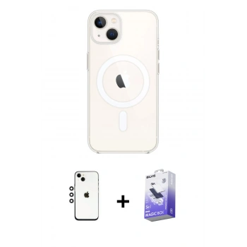MARSİLYAN™- iPhone 14 Kılıf Kutup Klasik Serisi - Siyah Bilvis 5in1 5D Magic Hayalet Cam Ekran Koruyucu + Shine Kamera Lens - GS