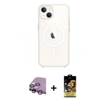 MARSİLYAN™- iPhone 14 Kılıf Kutup Klasik Serisi - Siyah Buffer Cam Ekran Koruyucu + Raze Metal Kamera Lens - MR