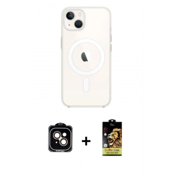 MARSİLYAN™- iPhone 14 Kılıf Kutup Klasik Serisi - Siyah Buffer Cam Ekran Koruyucu + PVD Metal Kamera Lens - TU