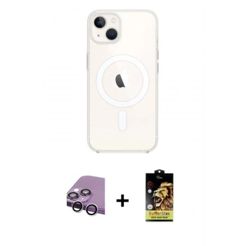 MARSİLYAN™- iPhone 14 Kılıf Kutup Klasik Serisi - Siyah Buffer Cam Ekran Koruyucu + Raze Metal Kamera Lens - GS