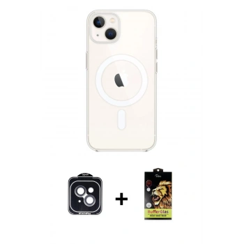 MARSİLYAN™- iPhone 14 Kılıf Kutup Klasik Serisi - Siyah Buffer Cam Ekran Koruyucu + PVD Metal Kamera Lens - SH