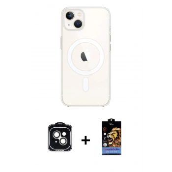MARSİLYAN™- iPhone 14 Kılıf Kutup Klasik Serisi - Siyah Buffer Hayalet Cam Ekran Koruyucu + PVD Metal Kamera Lens - YL